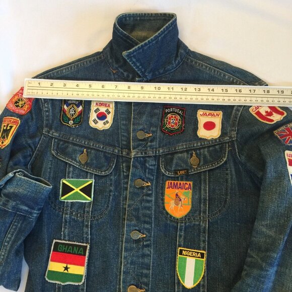 VINTAGE 70s LEE DENIM TRUCKER JACKET MENS M TRAVEL PATCHES UNION MADE USA 39x23 - Picture 15 of 15